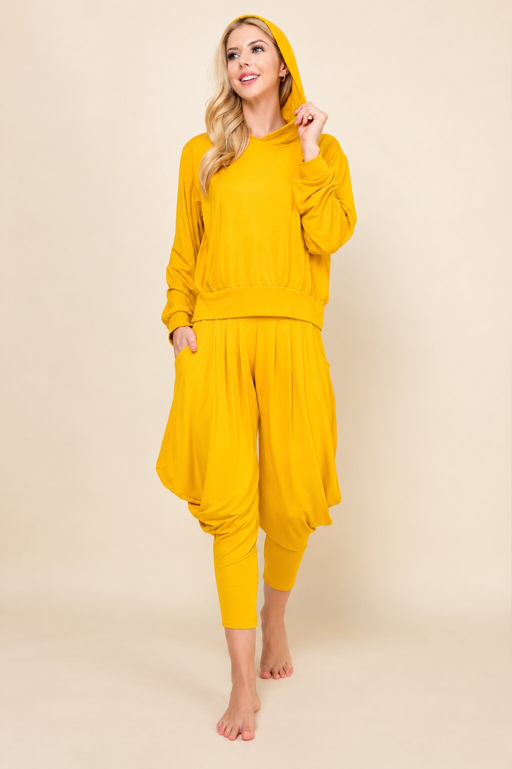 Mustard Hoodie &amp; Harem Pants Matching Set | Made in USA