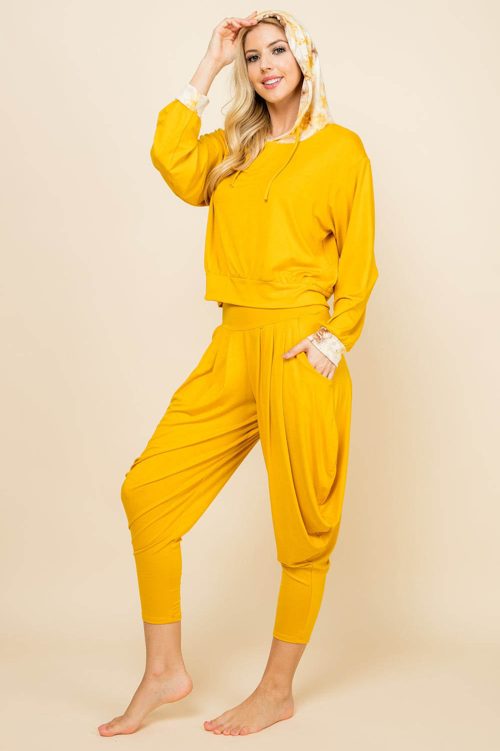 Mustard Solid Pants & Mustard Patchwork Hoodie