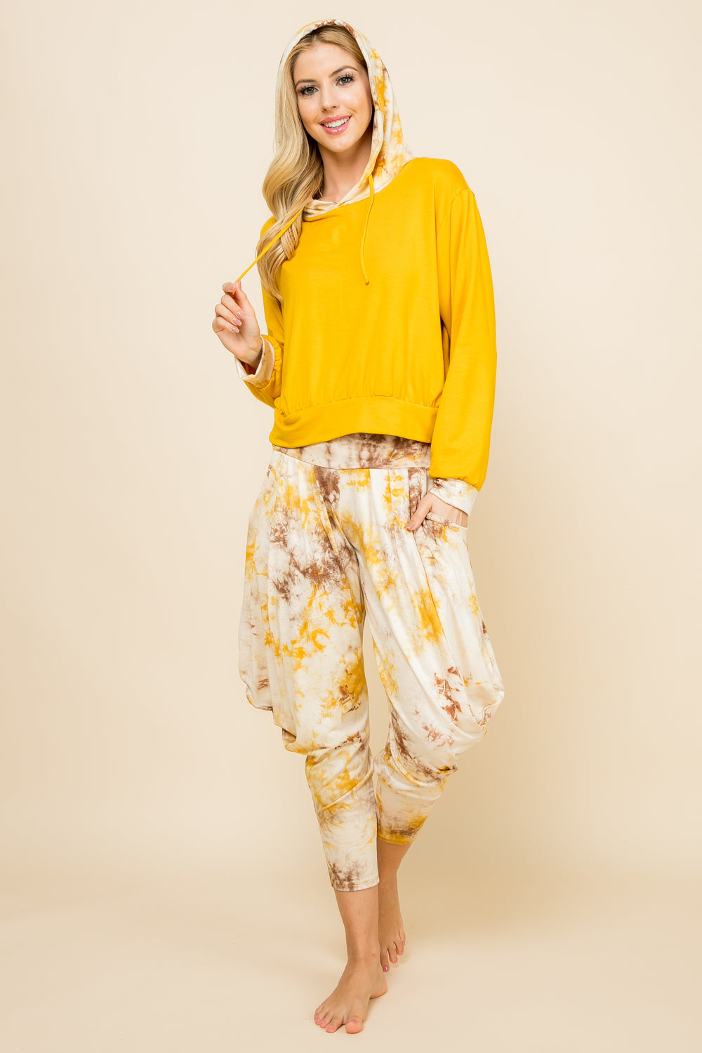 Mustard Tie-Dye Pants & Mustard Patchwork Hoodie