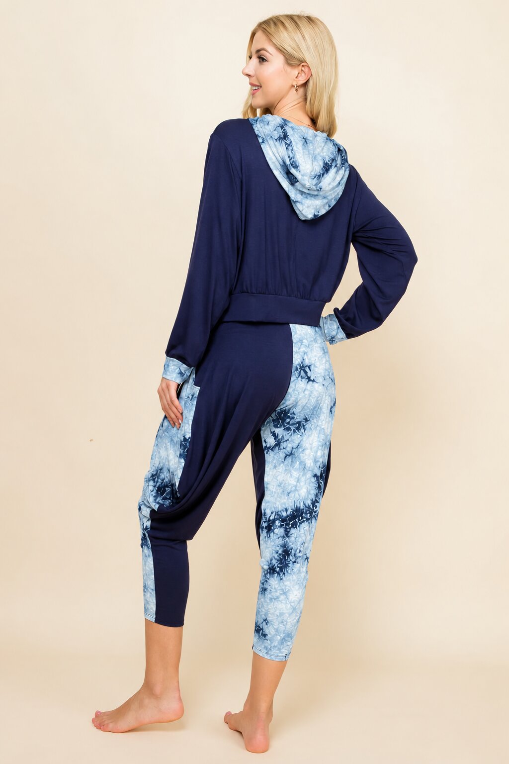 Navy Cloud Patchwork Hoodie &amp; Harem Pants Matching Set | Made in USA