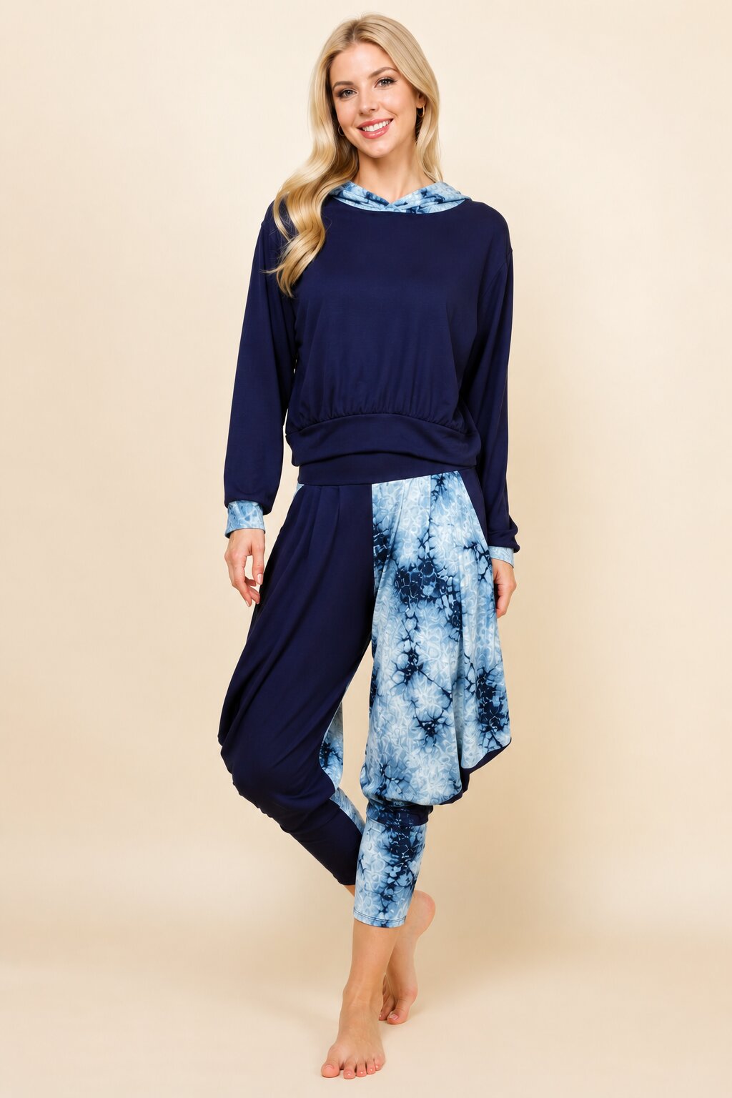 Navy Cloud Patchwork Hoodie &amp; Harem Pants Matching Set | Made in USA