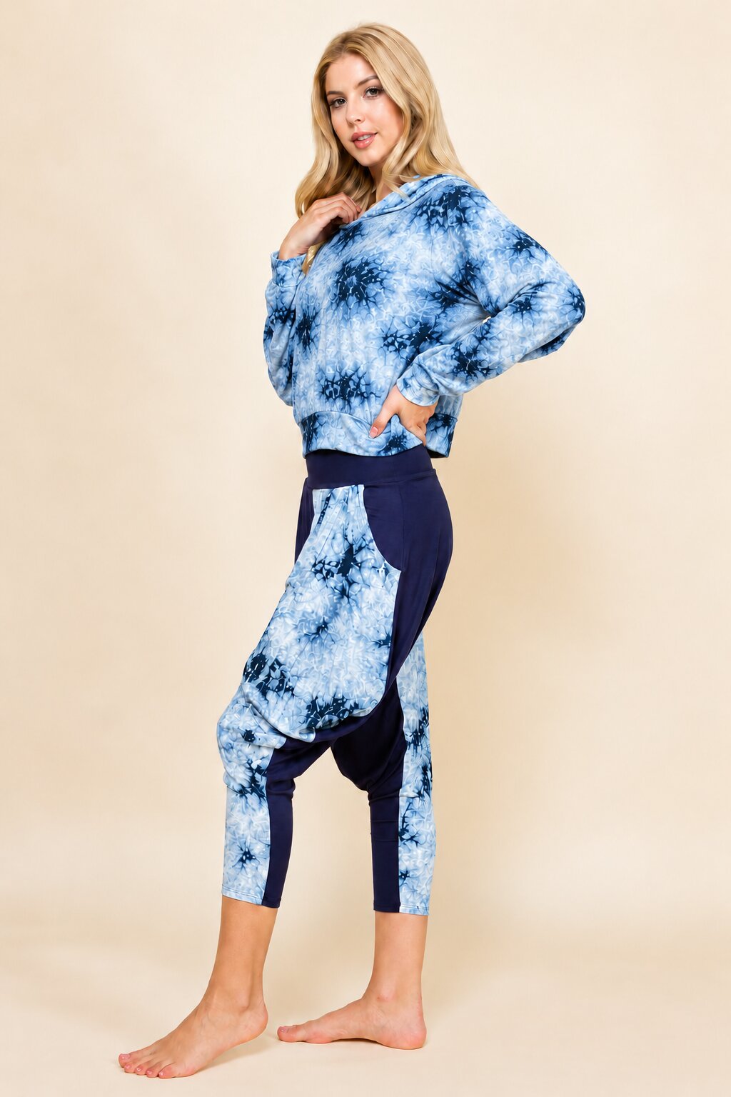 Navy Cloud Tie Dye Hoodie &amp; Harem Pants Matching Set | Made in USA