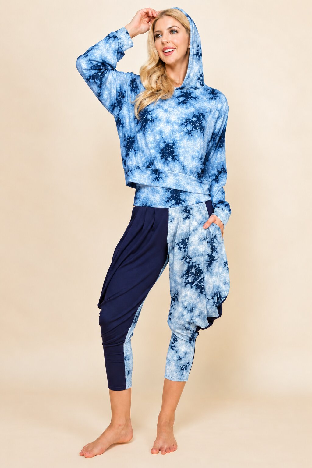 Navy Cloud Tie Dye Hoodie &amp; Harem Pants Matching Set | Made in USA