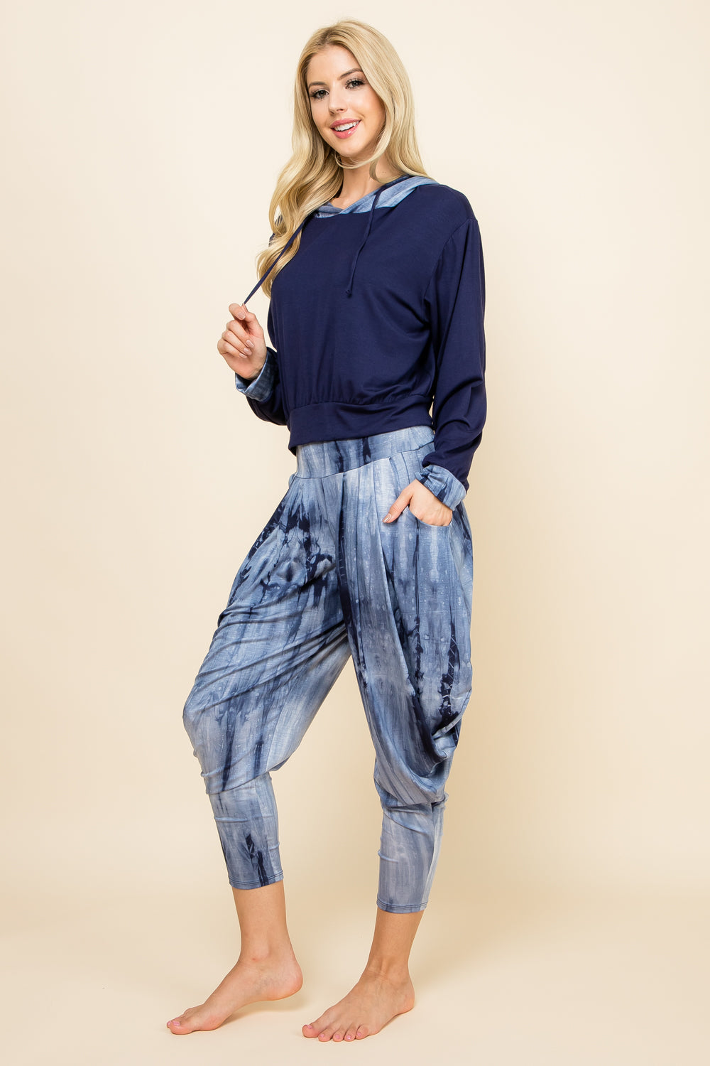 Navy Marble Tie-Dye Pants &amp; Navy Marble Patchwork Hoodie