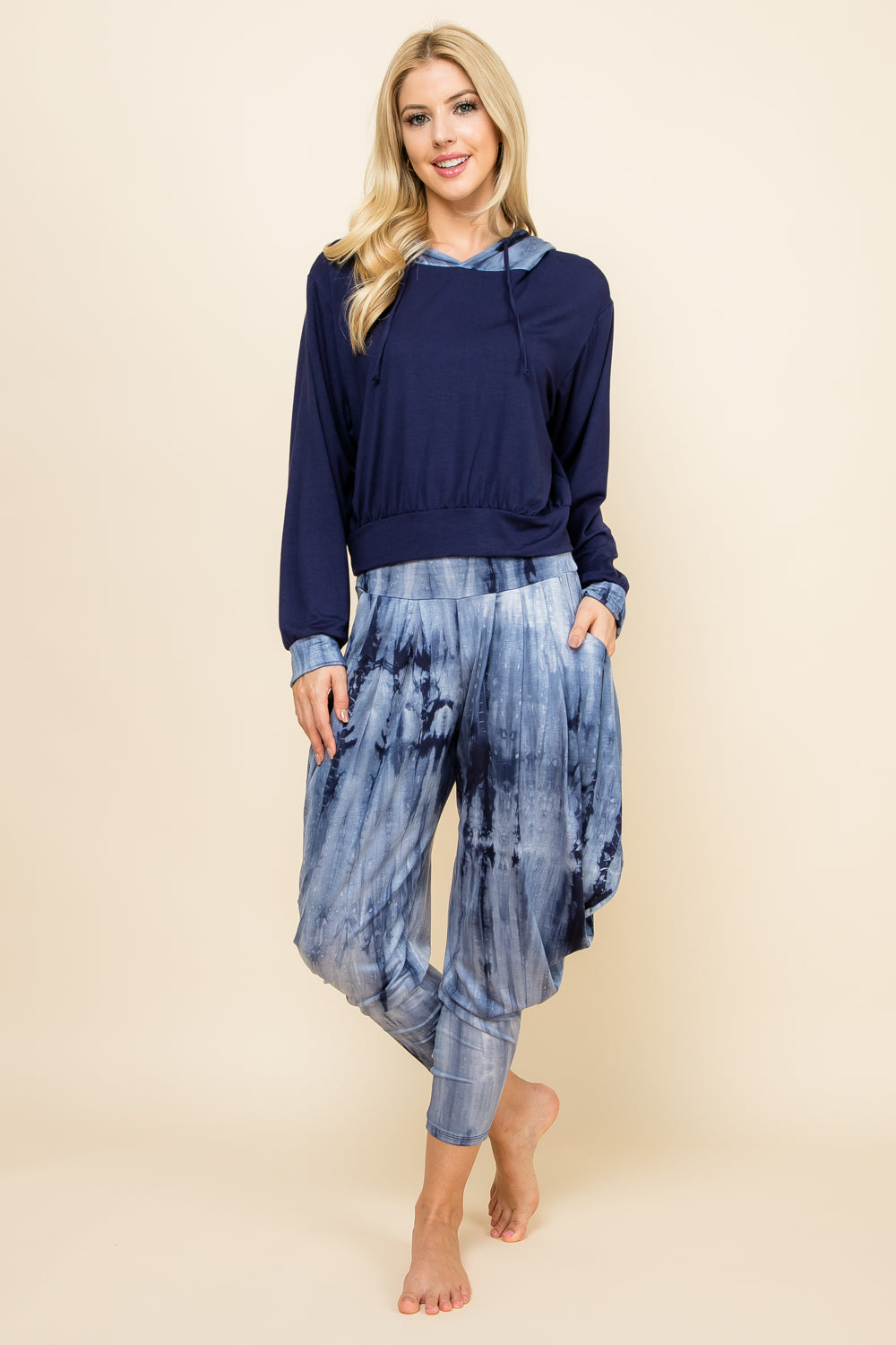 Navy Marble Tie-Dye Pants &amp; Navy Marble Patchwork Hoodie