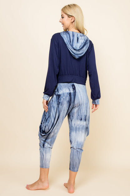 Navy Marble Tie-Dye Pants &amp; Navy Marble Patchwork Hoodie