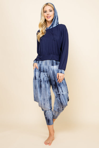 Navy Marble Tie-Dye Pants &amp; Navy Marble Patchwork Hoodie