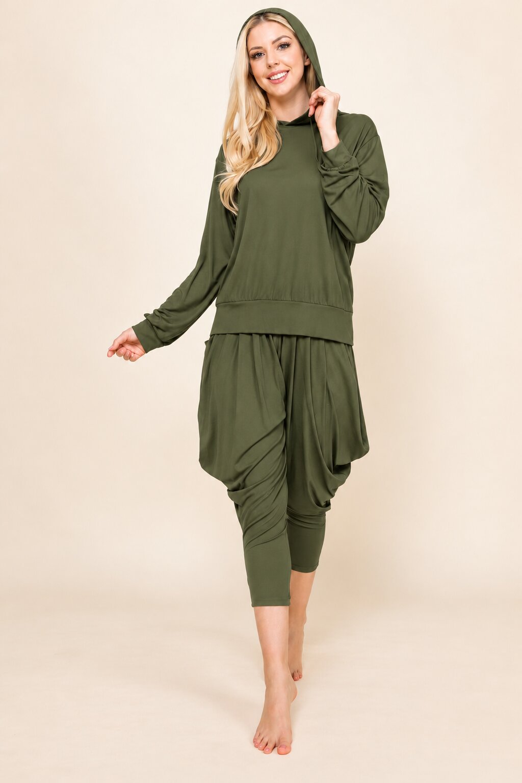 Olive Hoodie &amp; Harem Pants Matching Set | Made in USA