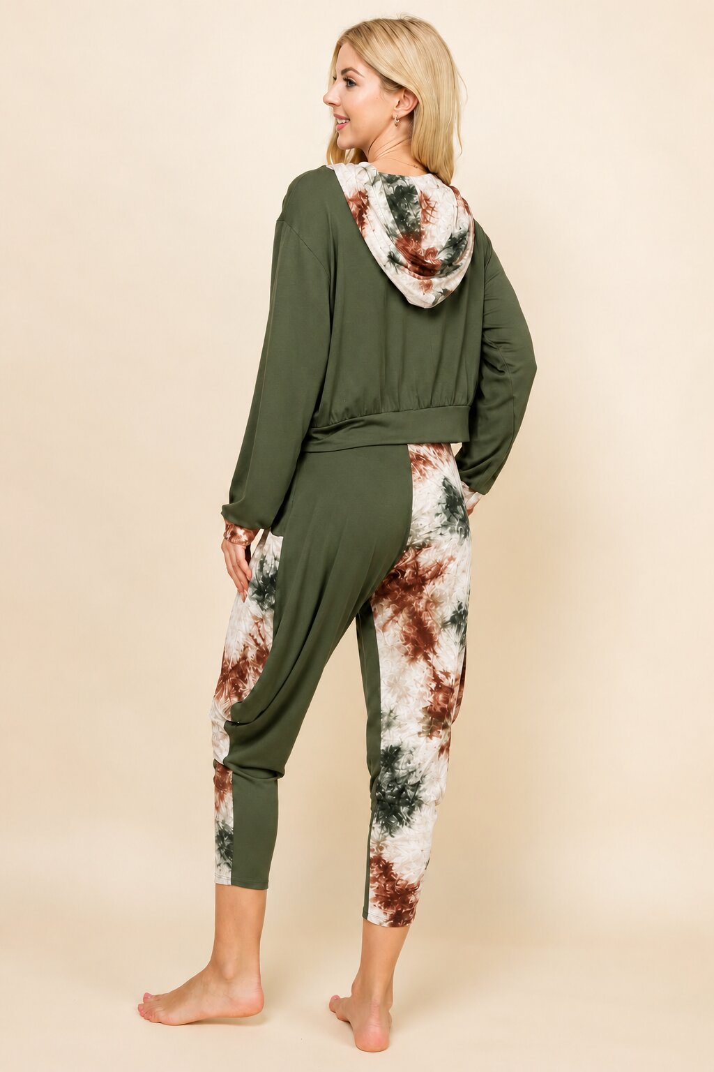 Olive Patchwork Hoodie &amp; Harem Pants Matching Set | Made in USA