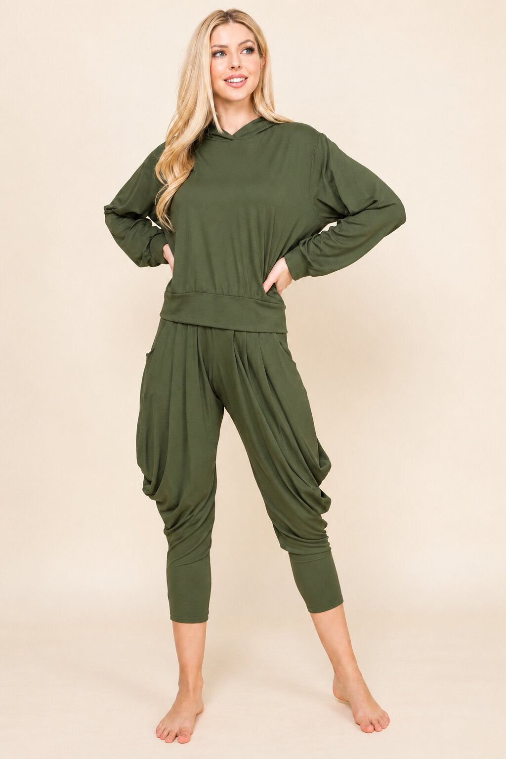 Olive Hoodie &amp; Harem Pants Matching Set | Made in USA