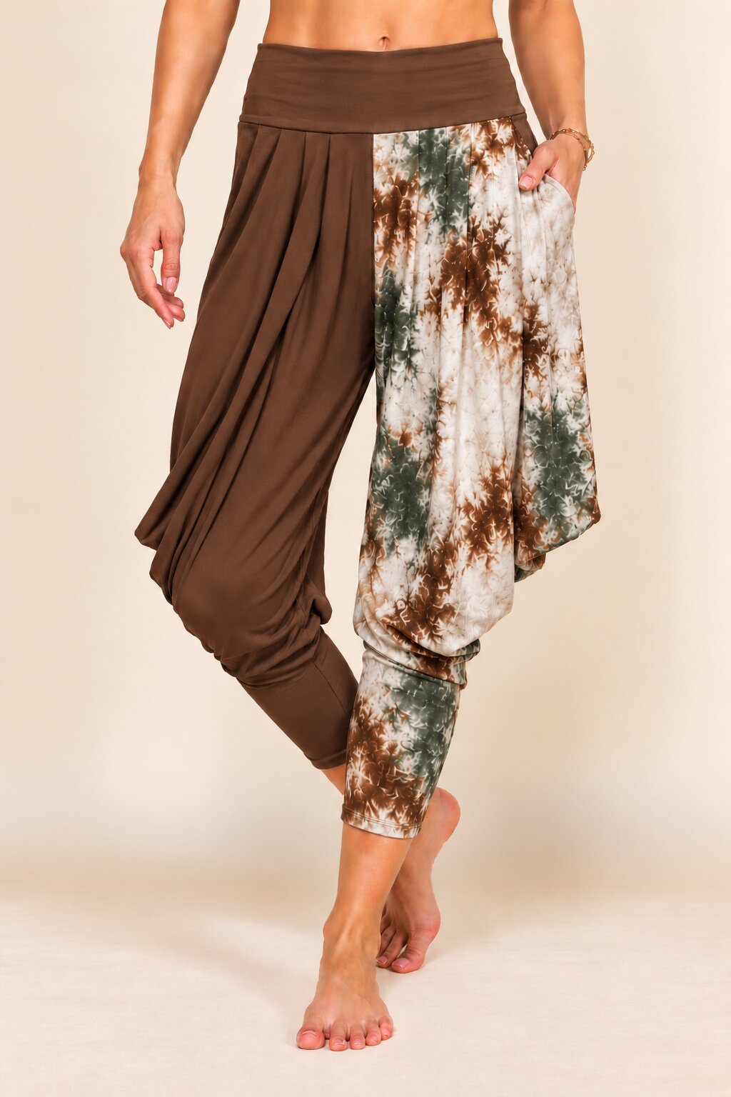 Brown Patchwork Kooniez Harem Pants Front