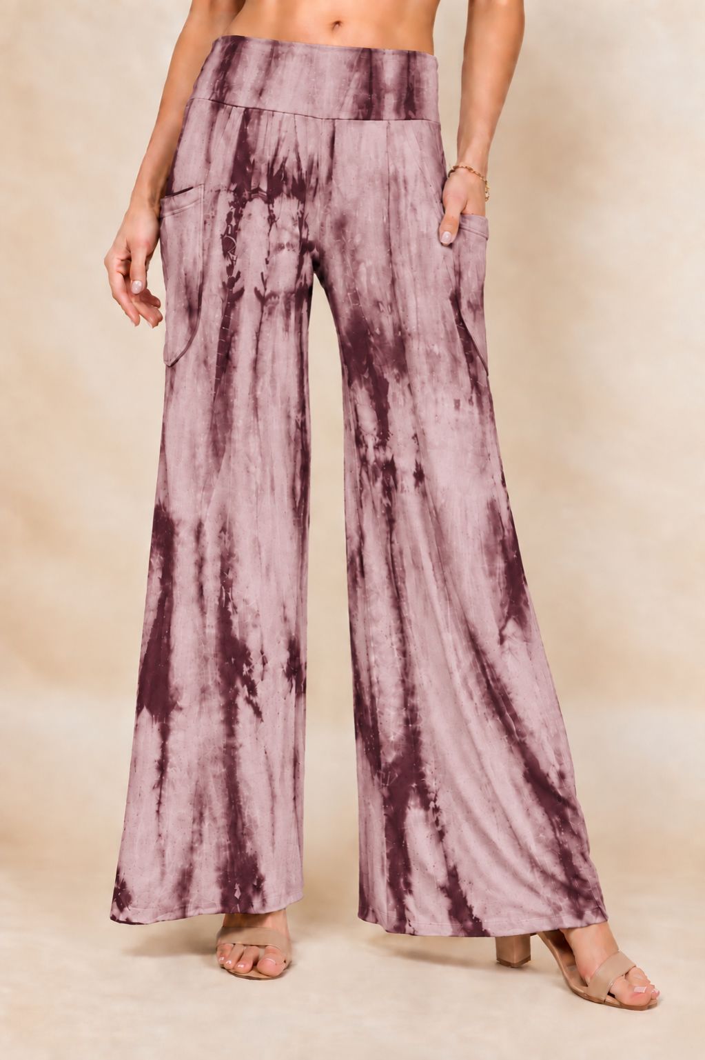 Burgundy Marble Tie-Dye Wide Leg Palazzo Pants – Boho Yoga Lounge Pants | Kooniez