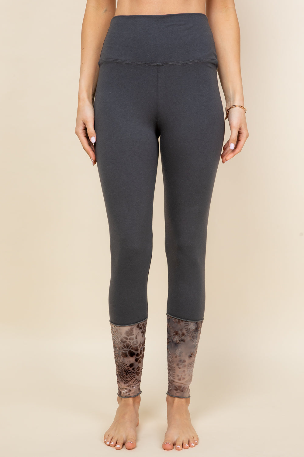 Contrast Velvet Leggings - Charcoal w/ Light Grey Velvet