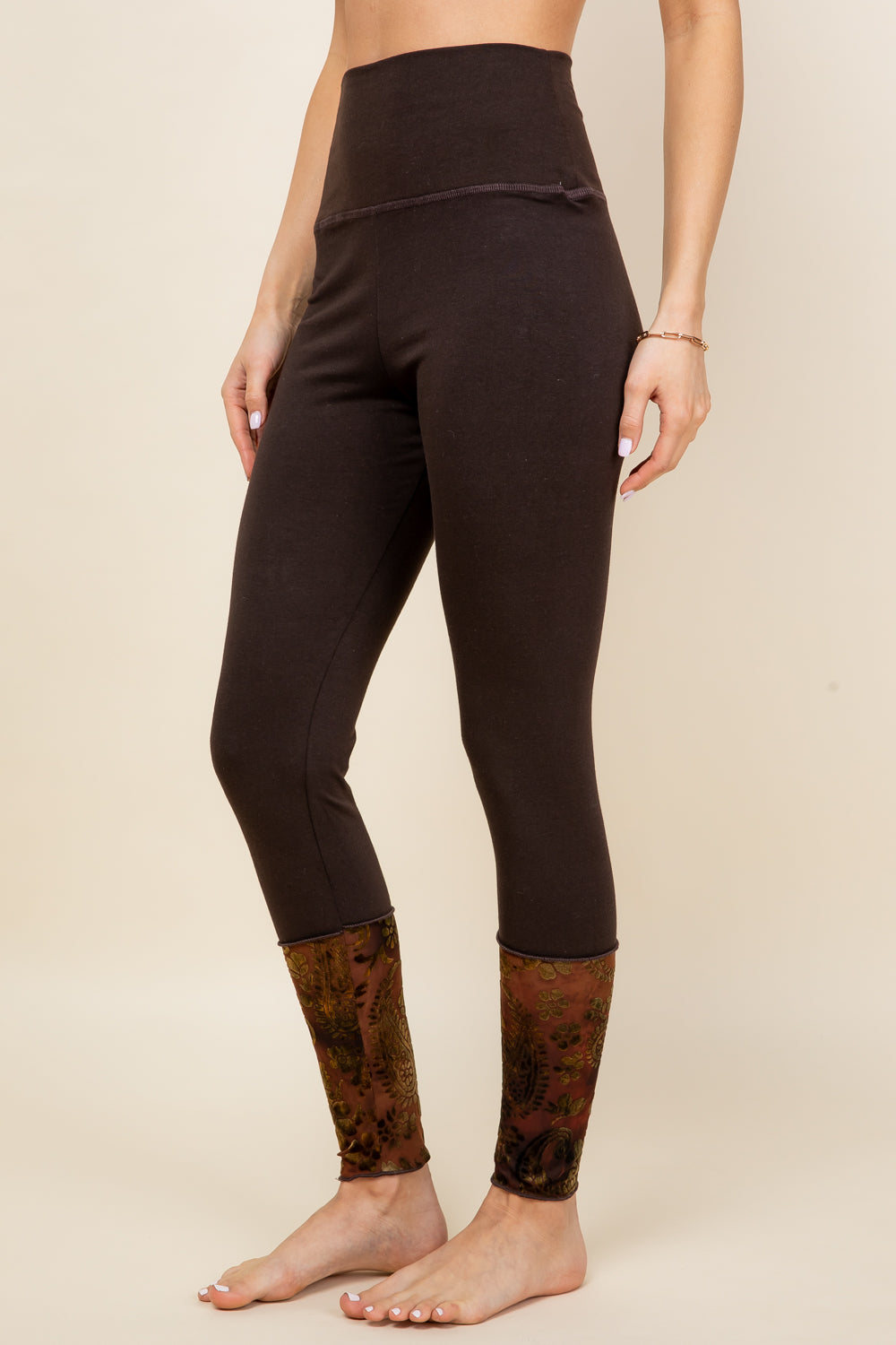 Contrast Velvet Leggings - Brown w/ Brown Velvet