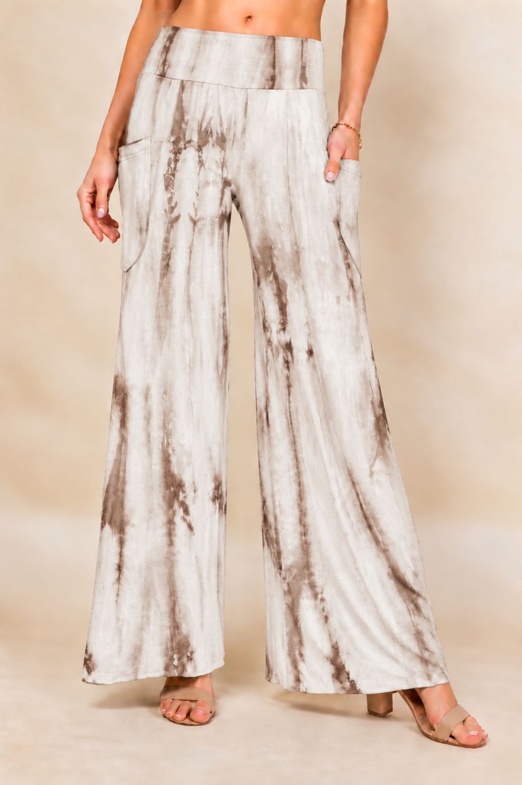 Mocha Tie-Dye Wide Leg Palazzo Pants – Boho Yoga Lounge Pants | Kooniez