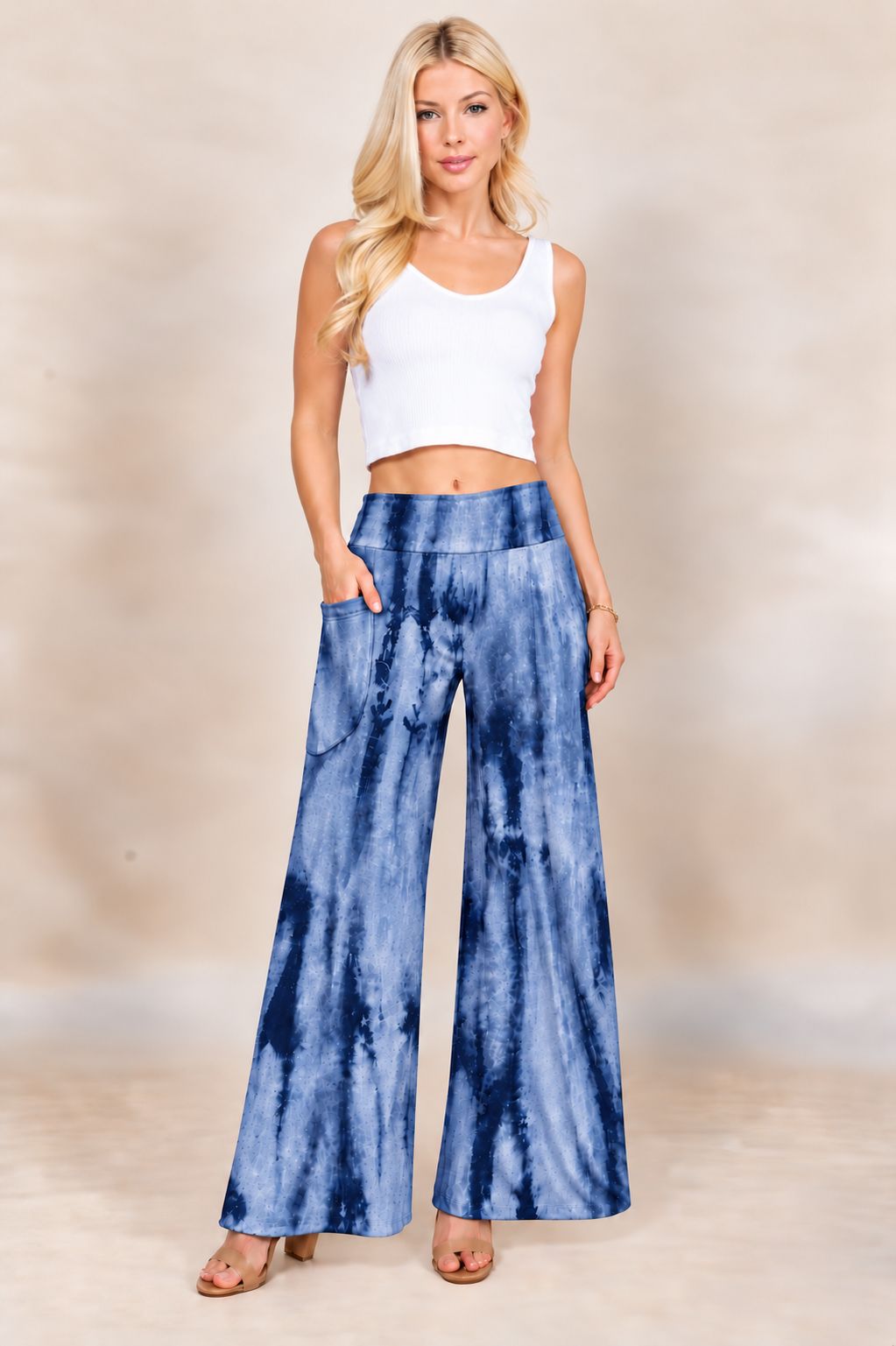 Navy Marble Tie-Dye Wide Leg Palazzo Pants – Boho Yoga Lounge Pants | Kooniez