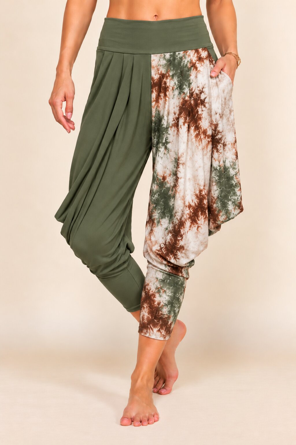Olive Patchwork Kooniez Harem Pants Front