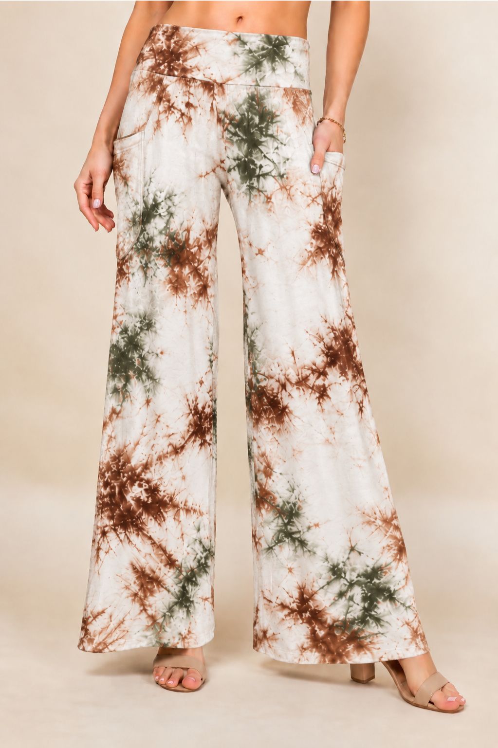 Olive Tie-Dye Wide Leg Palazzo Pants – Boho Yoga Lounge Pants | Kooniez