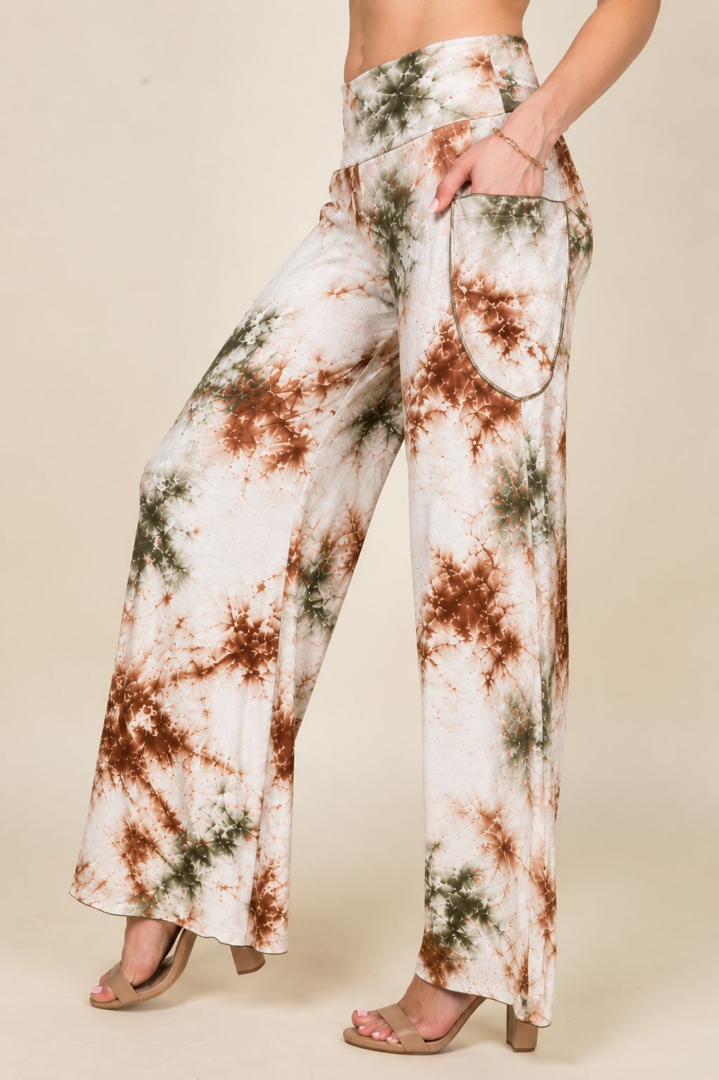 Olive Tie-Dye Wide Leg Palazzo Pants – Boho Yoga Lounge Pants | Kooniez