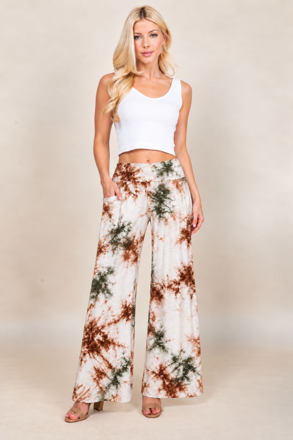 Olive Tie-Dye Wide Leg Palazzo Pants – Boho Yoga Lounge Pants | Kooniez