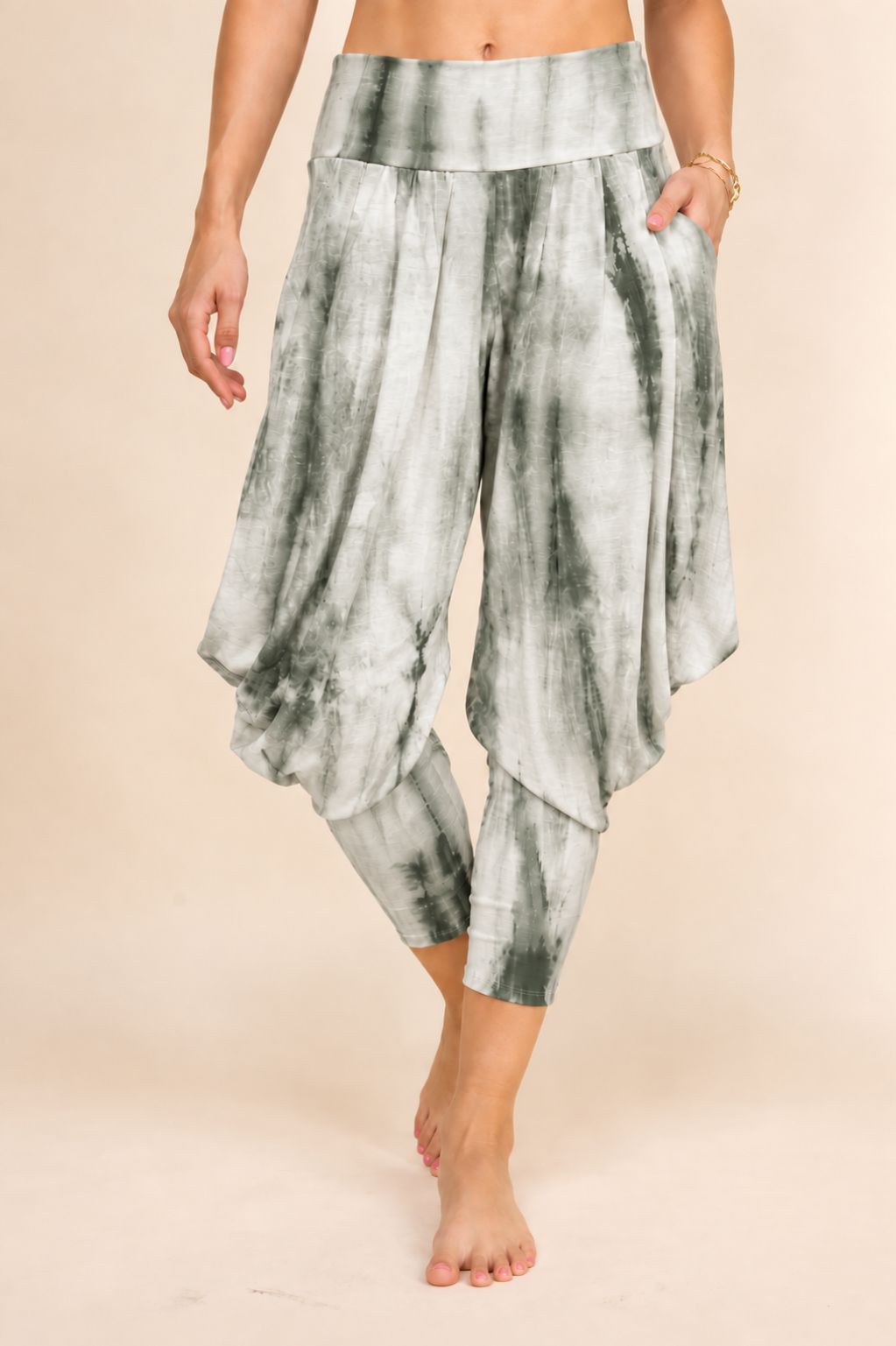 Olive Marble Tie-Dye Harem Pants – Boho Festival Yoga Lounge Pants | Kooniez