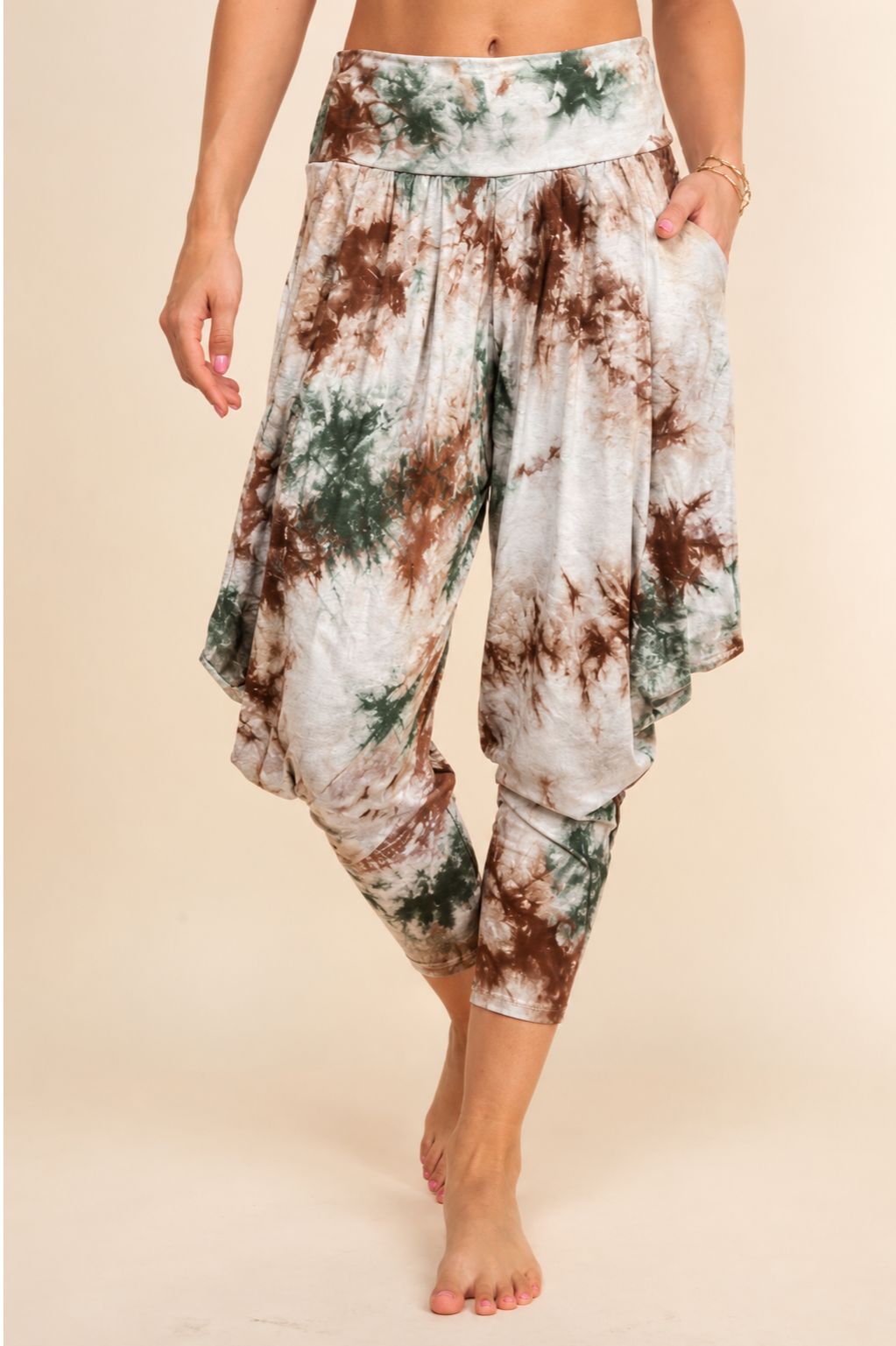Olive Tie-Dye Harem Pants – Boho Festival Yoga Lounge Pants | Kooniez