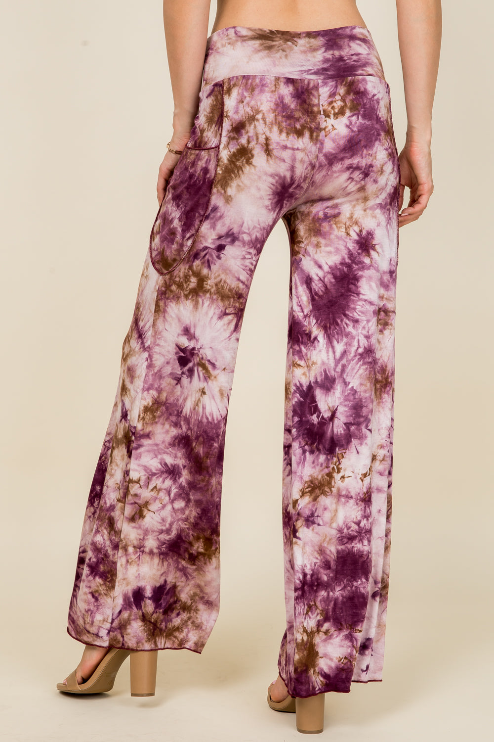 Palazzo Wide Leg Pants - Burgundy Tie-Dye