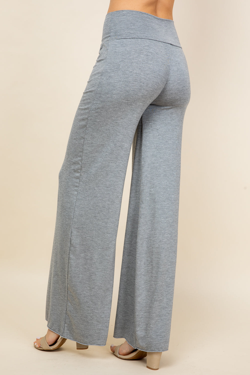 Back view of light heather palazzo wide leg pants – soft pants for women made in USA