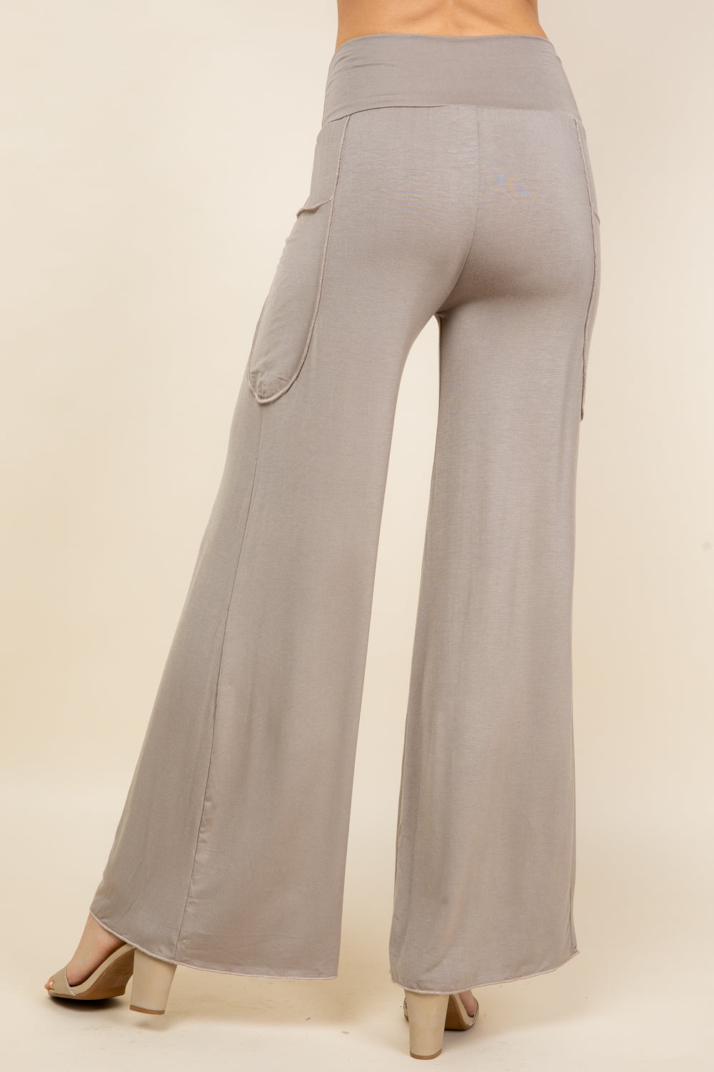 Back view of dark heather palazzo wide leg pants – soft pants for women made in USA