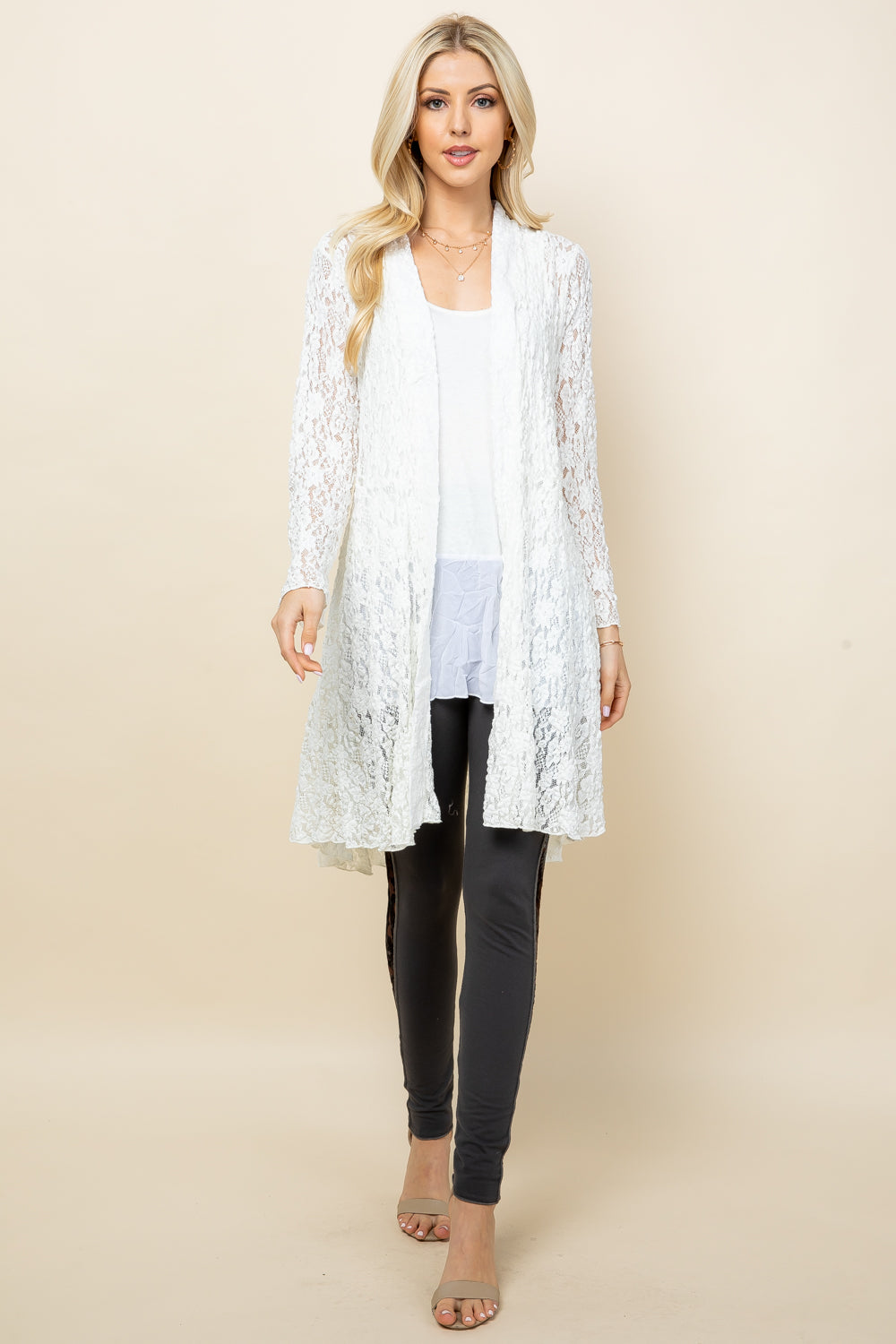 Full image of white short pucker jacket – elegant boho lace duster