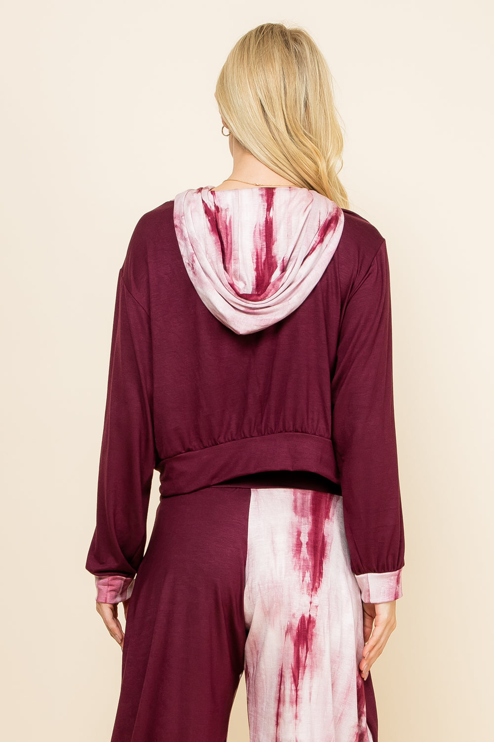 Kooniez Hoodie - Burgundy Marble Tie-Dye Patchwork