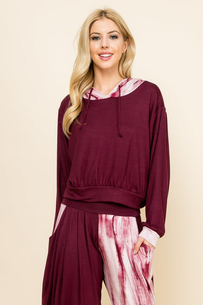 Kooniez Hoodie - Burgundy Marble Tie-Dye Patchwork