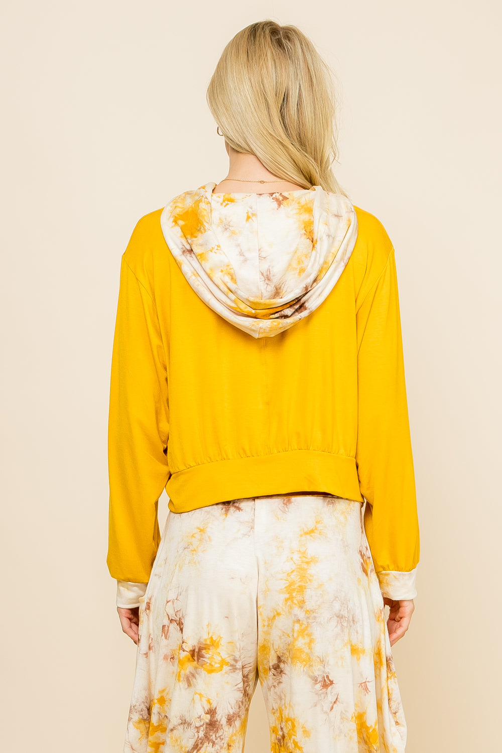 Kooniez Hoodie - Mustard Tie-Dye Patchwork